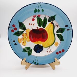 Set 4 Cambridge Potteries Blue Band Fruit Dinner Plates 10.75" Excellent 2000s